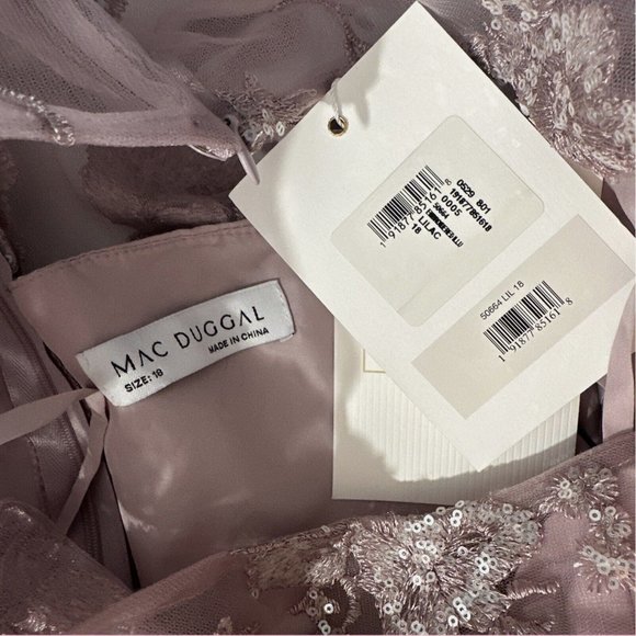 NWT $598 Mac Duggal [ 20 ] Embroidered Illusion High Neck A Line Gown Lilac Mauv - Picture 14 of 15